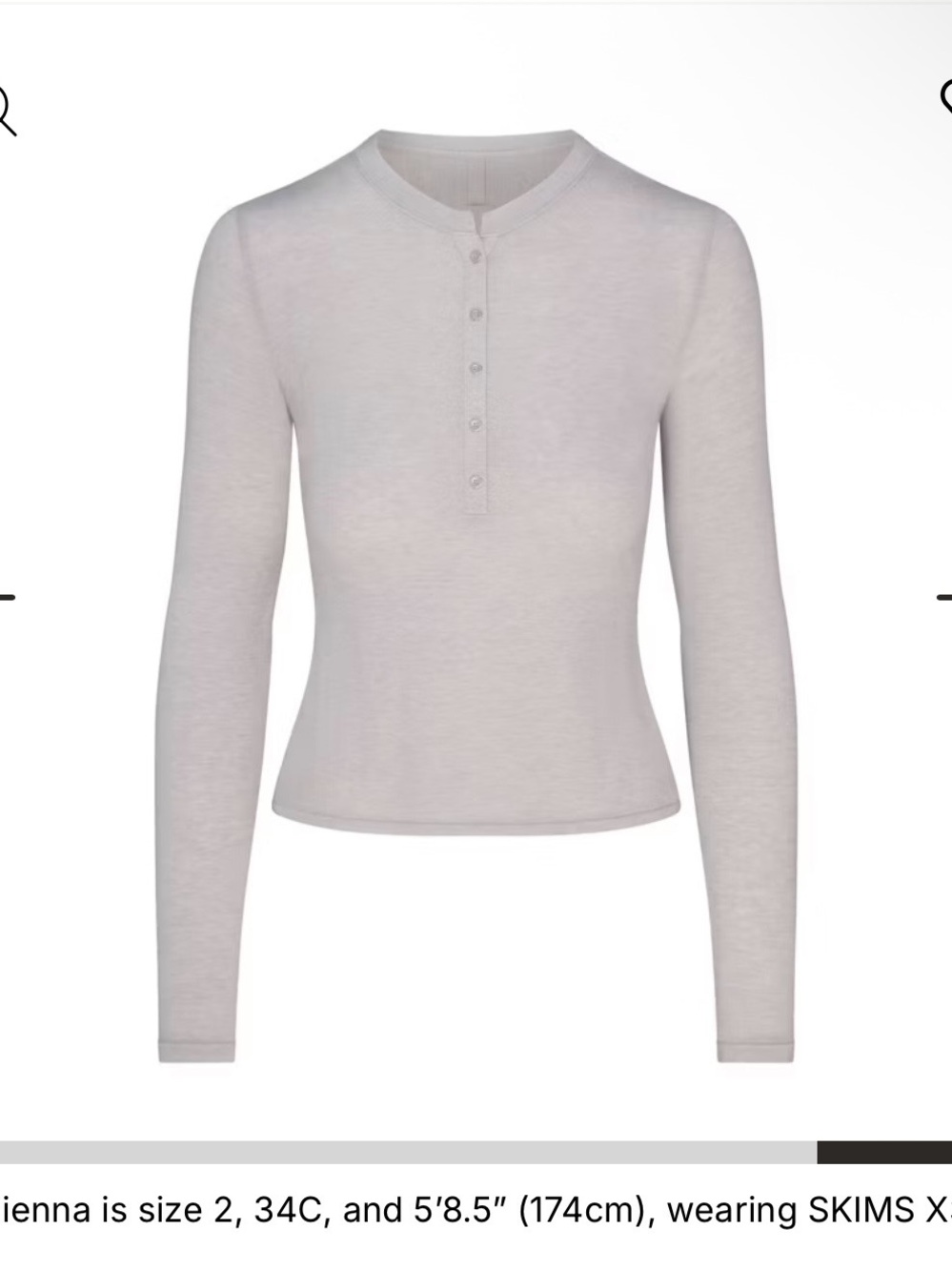 SKIMS Light Blue Long Sleeve Henley Top - Pale Gray - Picture 2 of 5